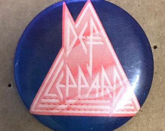 Def Leppard Pin Button vintage Pyramid logo pinback Rock & Roll music retro 1 1/4" heavy metal concert merch blue red band tour hat 1980's