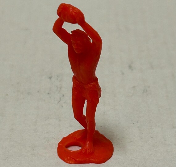 Vintage MPC Caveman Red Plastic Figure Throwing Rock Boulder Play