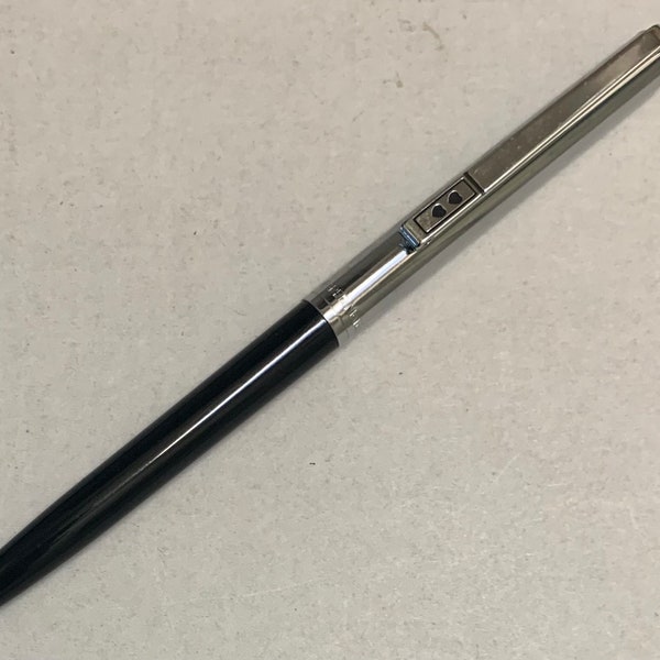 Paper Mate vintage Double Heart Profile Silver Black Chrome Slim Grip Ball Point Ink Pen working USA Nice Clicker Bright early 1980's office