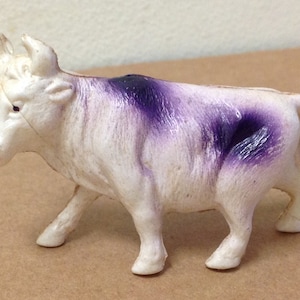 Vintage Celluloid Cow figure light plastic JAPAN mini 1950s toy miniature animal Christmas Nativity part piece farm curio collectible old