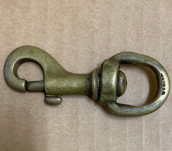 SNAP HOOK Clip SWIVEL True Solid Brass Vintage Maritime Farmhouse Hardware  Spring Loaded Trigger Halyard Nice Patina 3 1/4 Nautical Stable 