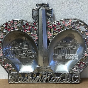 Washington DC souvenir tray double center Monument pot metal 1950s  Japan tourist travel gift shop US Capitol Memorial Lincoln