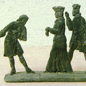 Vintage flat pewter vignette figures Edwardian royalty curtsy Queen subjects toy soldier 30mm figurine curio collectible unusual unique mini