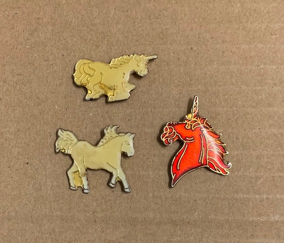 Unicorn Pin lot 1980's White Pegasus Horse red he… - image 1