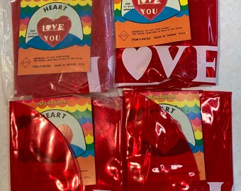 Opblaasbaar opblazen hart True Vintage I LOVE YOU jaren 80 Lot van 4 rode hangende Valentijnsdag romantiek huwelijksverjaardag Taiwan 11" x 12"