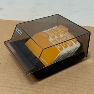 Desk top Rolodex Petite Phone File Card Holder S-310 C vintage office clear covered lid dividers USA plastic box address telephone dates