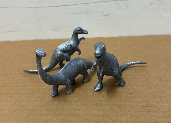 MPC Silver Dinosaur Lot 3 Vintage Plastic Toy Figures 1960's