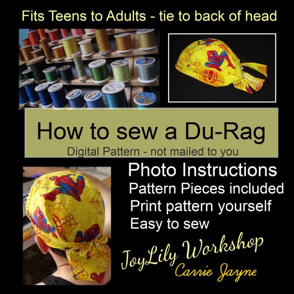 Comment coudre un Du-Rag, instructions PDF avec photos couleur et pièces du patron incluses. Facile à coudre.