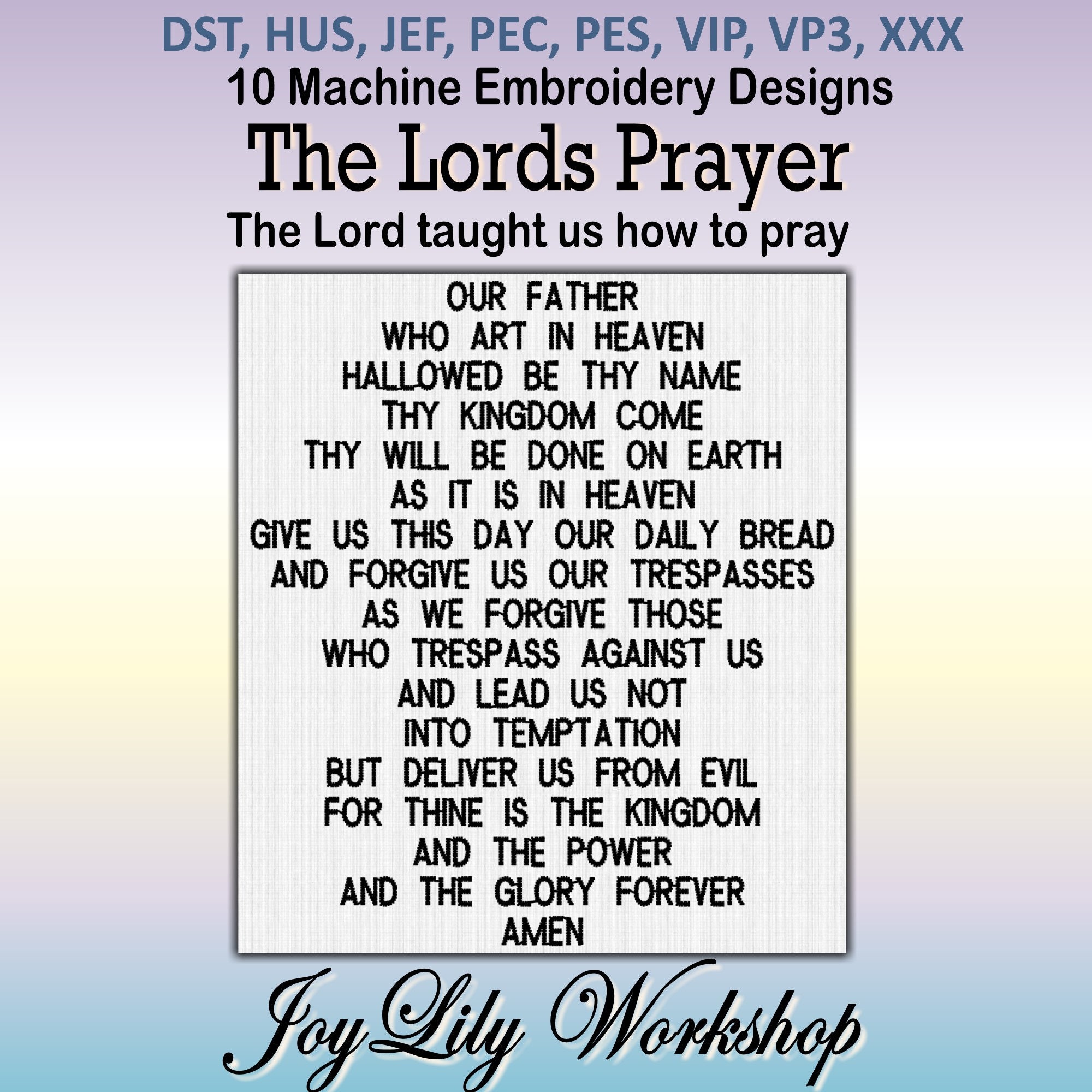 Pray For Build Machine The Lord's Prayer Machine Embroidery Designs: 10 Formats (digital ...
