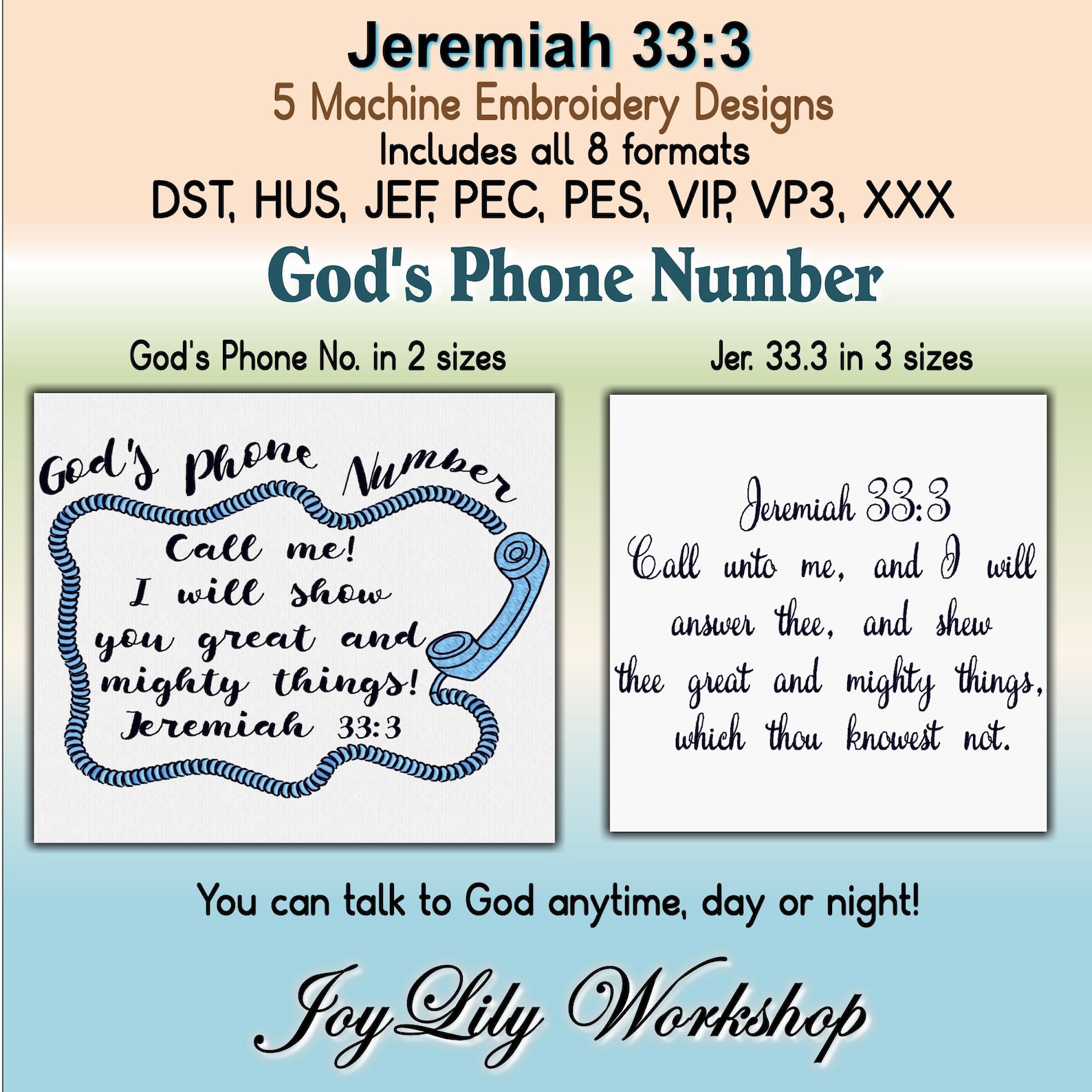 God's Phone Number. Jeremiah 33.3 machine embroidery Etsy