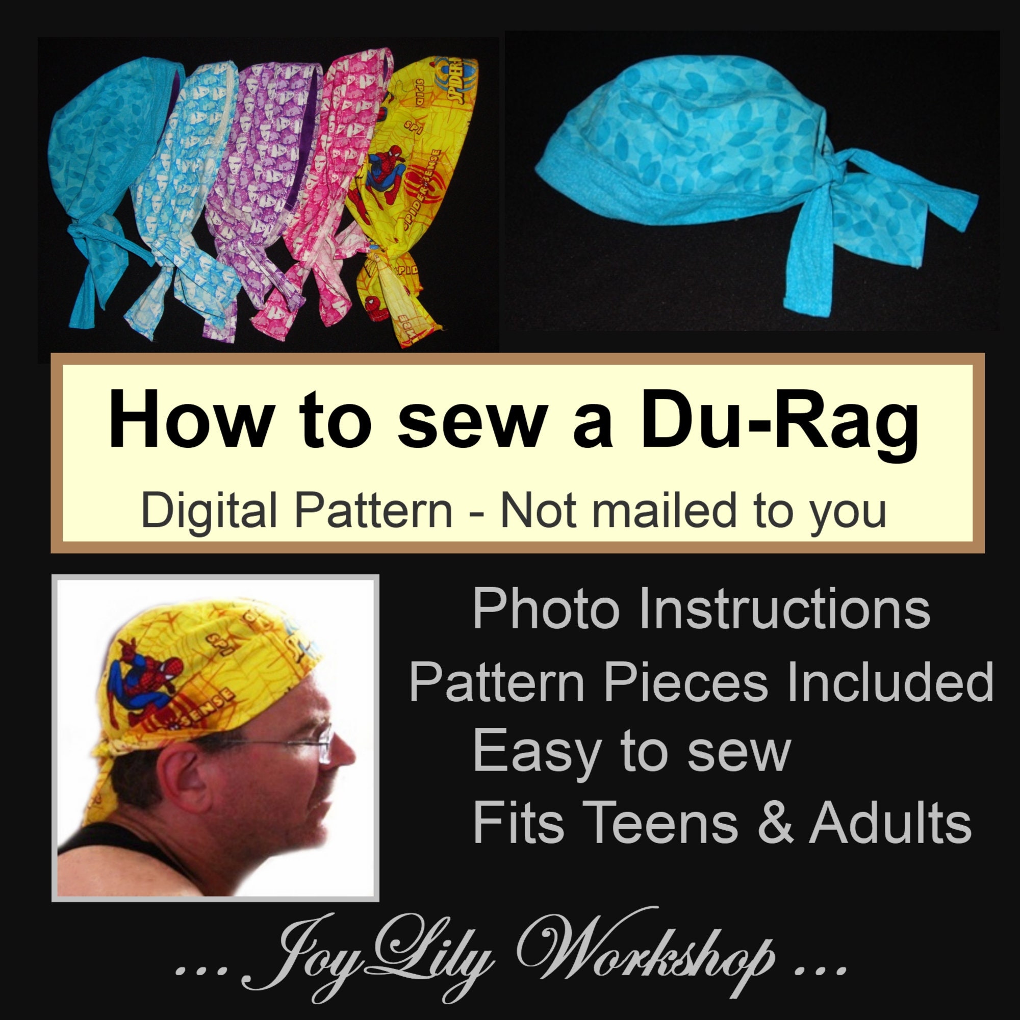 Pdf Pattern .silk Durag Pattern . Biker Hat.durag With Logo