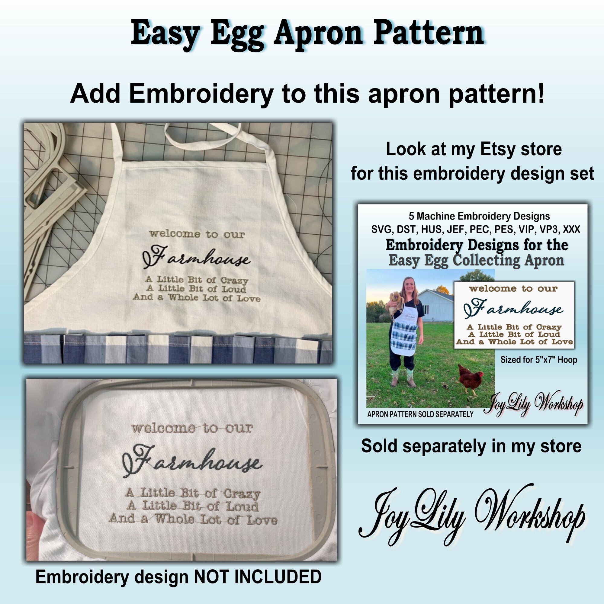 Easy Egg Collecting Apron for Farmers. Fast to Sew in a Weekend. Includes  Pattern Pieces 4 Apron. Cute Apron for Crafts or Gardening. 