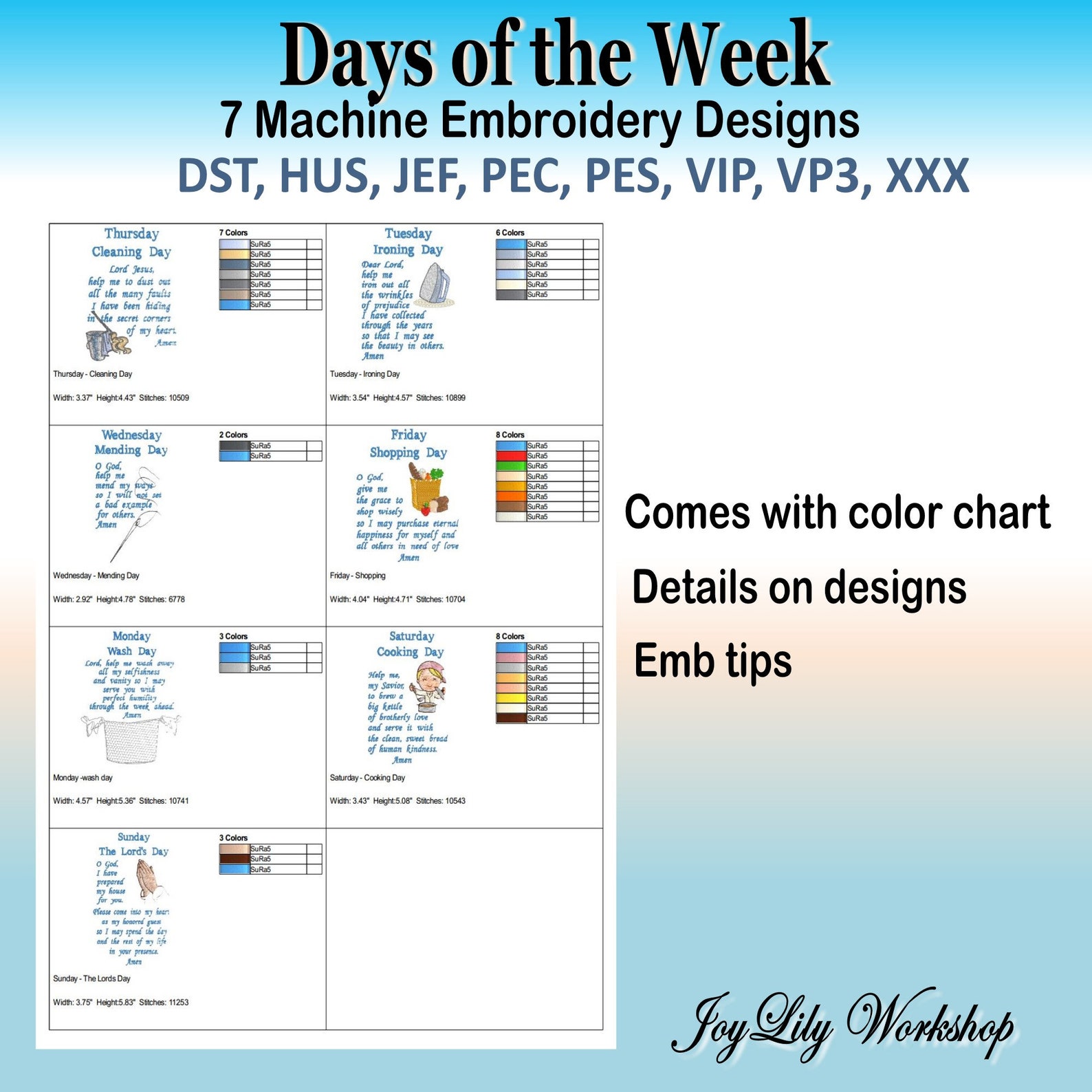 Days of the Week Machine Embroidery Designs: Prayers (SVG Files) - Etsy