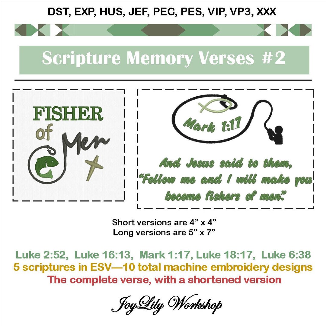 Scripture Memory Verses Machine Embroidery Designs: Fisher of Men (PES ...