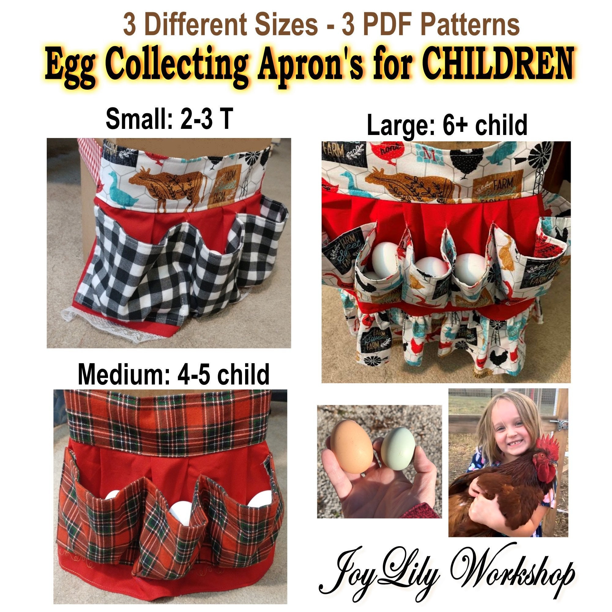 AVLA 2 Pack Chicken Egg Collecting Apron, Child 3 Pockets Egg Gathering  Holding Apron, Kid Size Farmhouse Egg Carrier Apron for Hens, Duck, Goose  Eggs