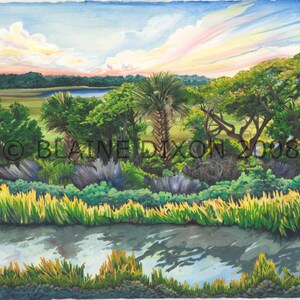 Carolina Gold/ A View to James Island .Art Print of award winning acrylic painting. 10 3/4&quot; x 14 1/2&quot;. or 5&quot; x 6 3/4&quot;.