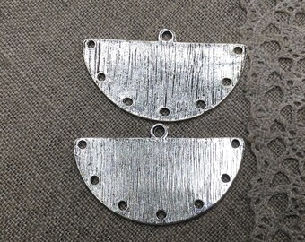 2 PCs.  Antique Silver Earring  Finding/Connector , Half moon shape