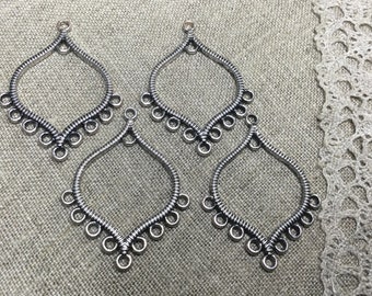 4 PCs.  Antique Silver Earring Chandelier Finding/Connector ,  Tear Drop shape