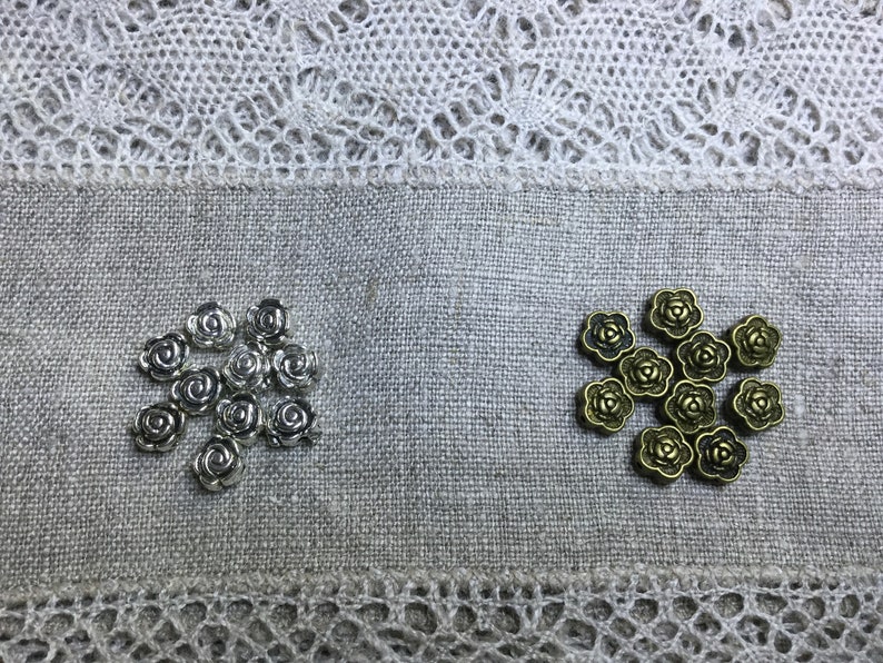 8 Pcs Rose Flower Metal Beads Antique BronzeSilverMix Color