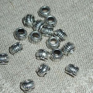 8 Pcs. Antique Silver Corrugated Spacer Beads 7x5mm