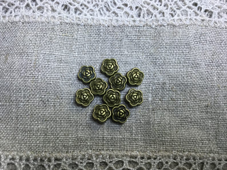 8 Pcs Rose Flower Metal Beads Antique BronzeSilverMix Color