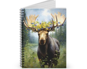 Midsommar Moose Spiral Notebook - Midsummer Moose Notebook - Flower Crown Journal - Swedish Midsommar Journal - Ruled Line