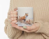 Red Fox in Fields We Know - Ceramic Mug 11oz - Cottagecore Winter Decor - Fairycore Water Color Fox Mug - Spring Equinox Gift - Fox Mug