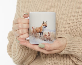 Red Fox in Fields We Know - Ceramic Mug 11oz - Cottagecore Winter Decor - Fairycore Water Color Fox Mug - Spring Equinox Gift - Fox Mug