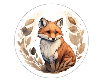 Cute Autumn Fox Vinyl Kiss Cut Sticker - Whimsical Autumn Leaves - Red Fox Sticker - Cottagecore Fox Sticker - Fairycore Fox Sticker