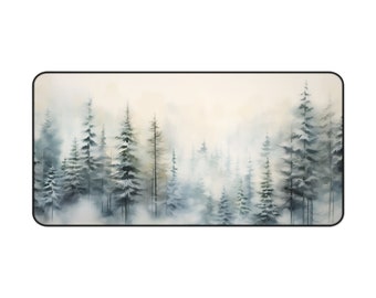 Winter Pine Forest Desk Mat - Tranquil Snowy Forest Workspace - Forest Fairy Desk Aesthetic - Nature-Inspired Office Decor
