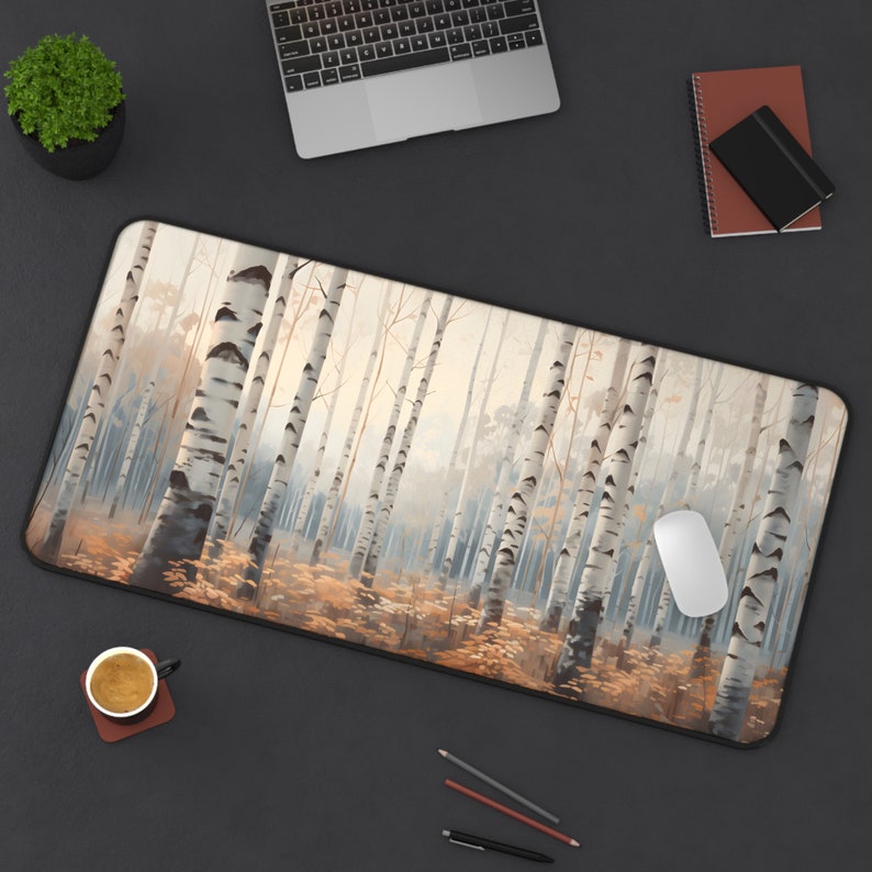 Birch Nordic Forest Desk Mat Serene Winter Workspace Nordic Birch Tree Desk Aesthetic Nature-Inspired Office Decor Forest Fairy image 4