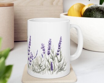 Lavender Spring Ceramic Mug 11oz - Cottagecore Spring Decor - Fairycore Water Color Lavender Mug - Spring Equinox Gift - Magical Fairy Mug