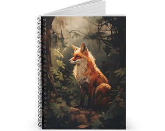 Dark Forest Fox Spiral Notebook - Enchanting Forest Fox Journal - Dark Woodland Fox Diary - Moonlit Forest Fox Notebook - Ruled Line