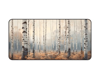 Birch Nordic Forest Desk Mat - Serene Winter Workspace - Nordic Birch Tree Desk Aesthetic - Nature-Inspired Office Decor - Forest Fairy