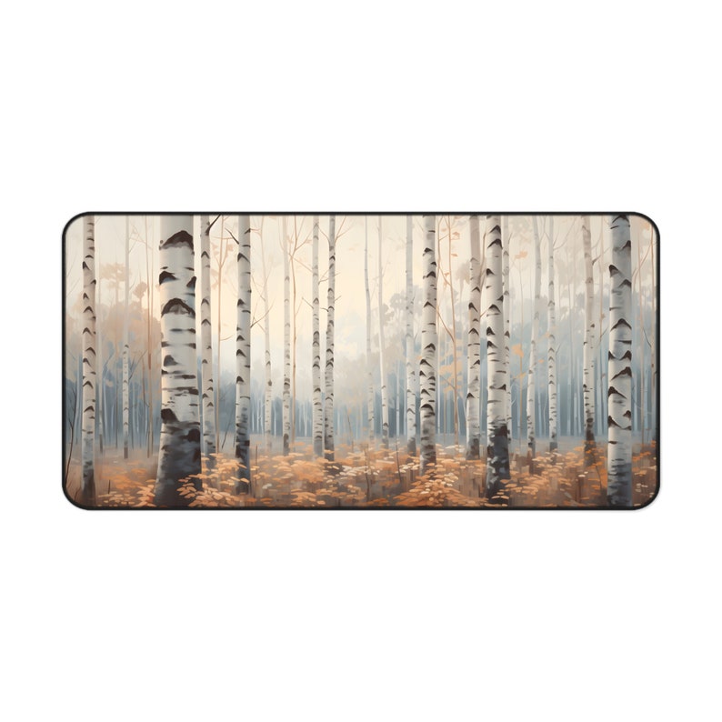 Birch Nordic Forest Desk Mat Serene Winter Workspace Nordic Birch Tree Desk Aesthetic Nature-Inspired Office Decor Forest Fairy image 1