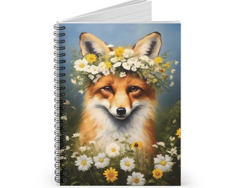 Midsommar Fox Spiral Notebook - Midsummer Fox Notebook - Flower Crown Journal - Swedish Midsommar Journal - Ruled Line