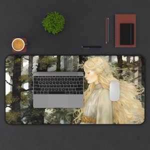 Elven Princess Desk Mat Forest Fairy Illustration Inspired by John Bauer's Art Nordic Fantasy Desk Mat Nordic Maiden Woodland Fairy image 4