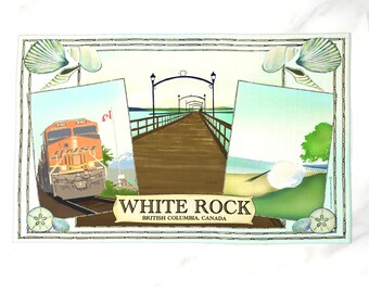 White Rock Pier Scenes - Tea Towel - High Quality Cotton Linen Blend Made in Canada from my Original Painting