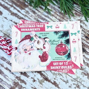Etiquetas de presente de Natal Papai Noel Rudolph Vintage Retro Decoração de fazenda Embrulho de presente Enfeite de Natal primitivo