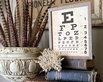 Vintage Eye Chart Framed Wood Sign, Farmhouse Wall Decor