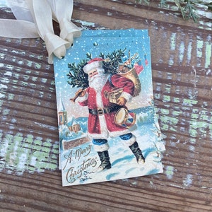 Weihnachten Vintage Geschenkanhänger SANTA Bauernhaus Weihnachtsdeko Karte French Shabby Geschenkverpackung
