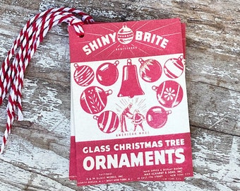 Christmas Gift Tags Vintage RED SHINY BRITE Ornaments Farmhouse Decor Gift Wrap
