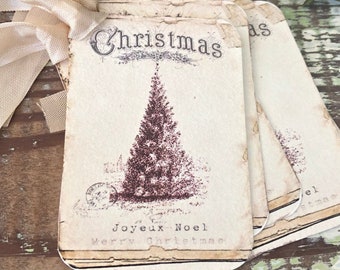 Christmas Vintage Gift Tags CHRISTMAS TREE Farmhouse Christmas Decor Card French Shabby Gift Wrap