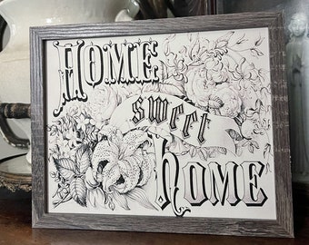 HOME SWEET HOME Wood Frame Sign Farmhouse Primitive Decor