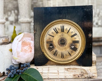 Antique Clock Face Farmhouse Decor Industrial Salvage  Vintage WOOD Painted Clock Dial Black