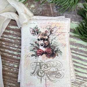 Świąteczne zabytkowe etykiety na prezenty DEER Radosne Boże Narodzenie Farmhouse Dekoracja świąteczna Karta Francuski Shabby Opakowanie na prezenty