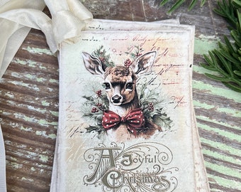 Christmas Vintage Gift Tags DEER A Joyful Christmas Farmhouse Christmas Decor Card French Shabby Gift Wrap