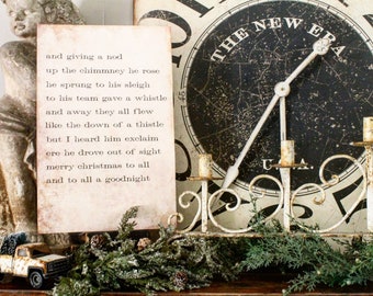 NIGHT BEFORE CHRISTMAS Sign Vintage Christmas Wood Sign Large Poster Mounted Farmhouse Christmas Decor Book Page Wall