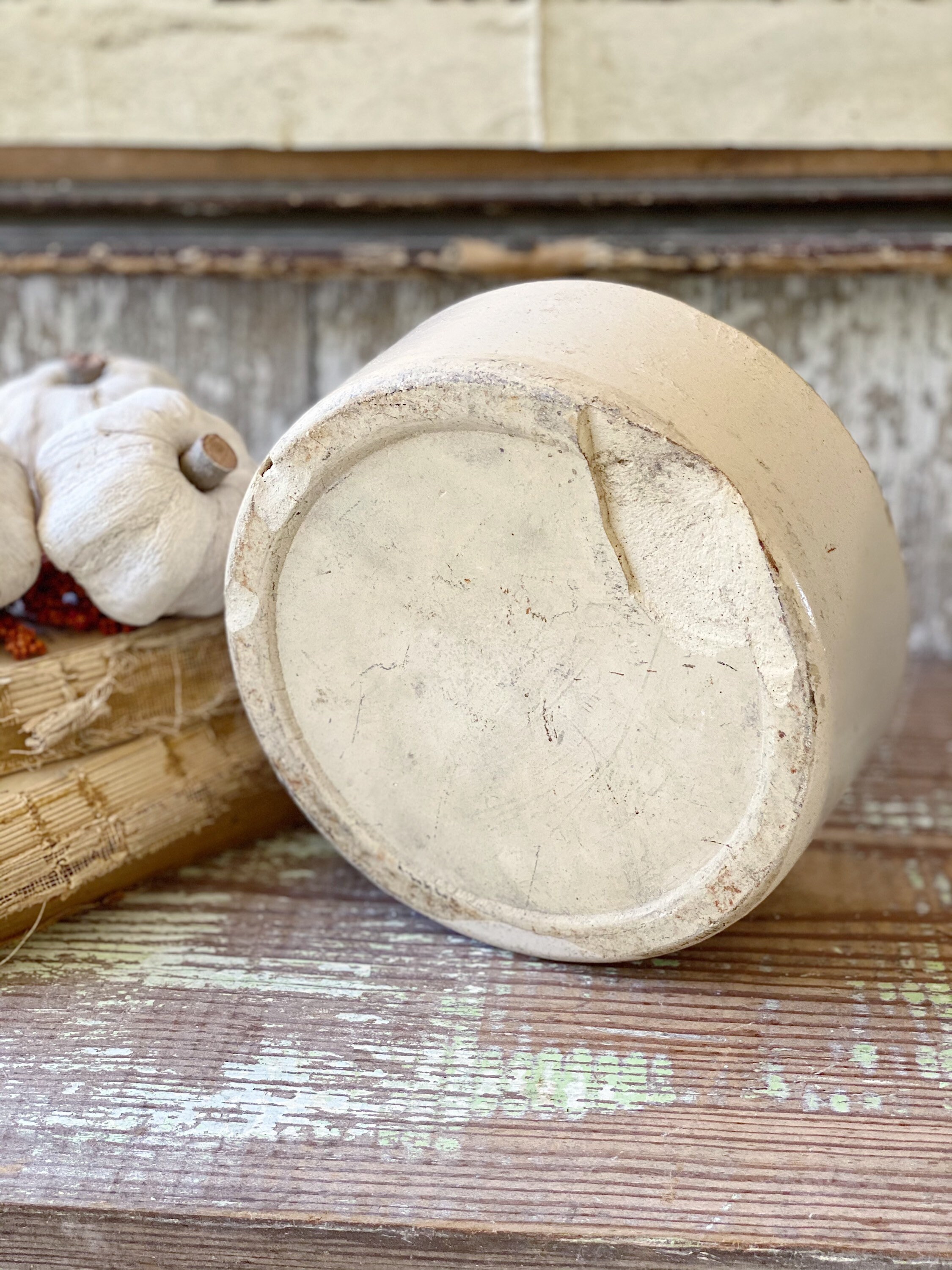 Antique Feeder Crock Salt Glaze Stoneware Jar Bowl Farmhouse Decor