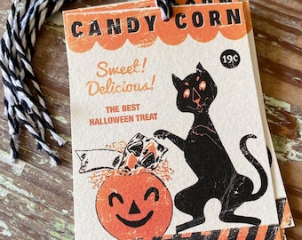HALLOWEEN CANDY CORN Retro Gift Tags Vintage Orange Farmhouse Decor Grungy Party Favor Vintage Halloween Card